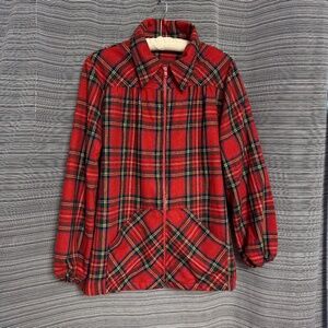 Young Stuff Red Wool Plaid Tartan Full Zip Top Women’s Size Large (Men’s 44-S)